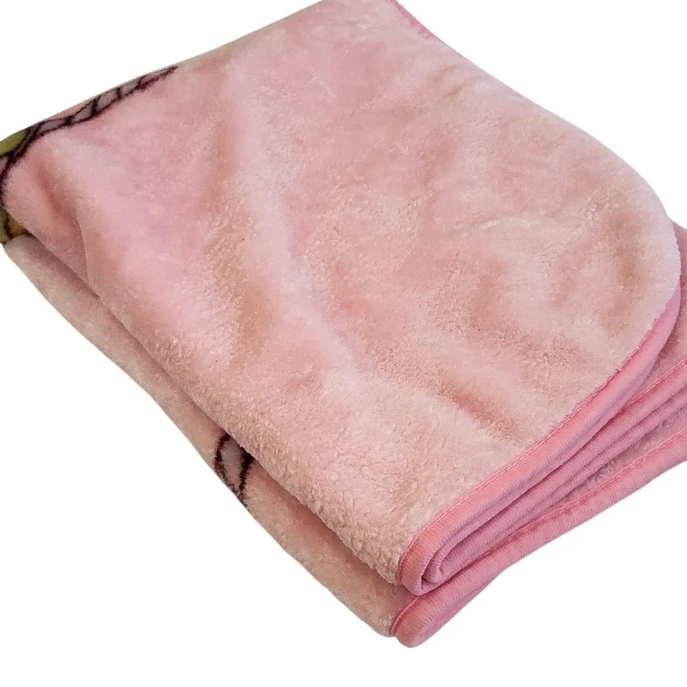 Vintage Precious Moments‎ Girl on Swing Pink Plush Blanket *Read